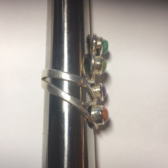 Native american? Turquoise multistone sterling ring size 6 - Picture 3 of 5